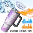 thumbnail image 5 of 40oz Tumbler with Handle and Straw, Vacuum Insulated Stainless Steel Travel Mug, Fits Car Cup Holder, Liquid & Marble Print, 5 of 6