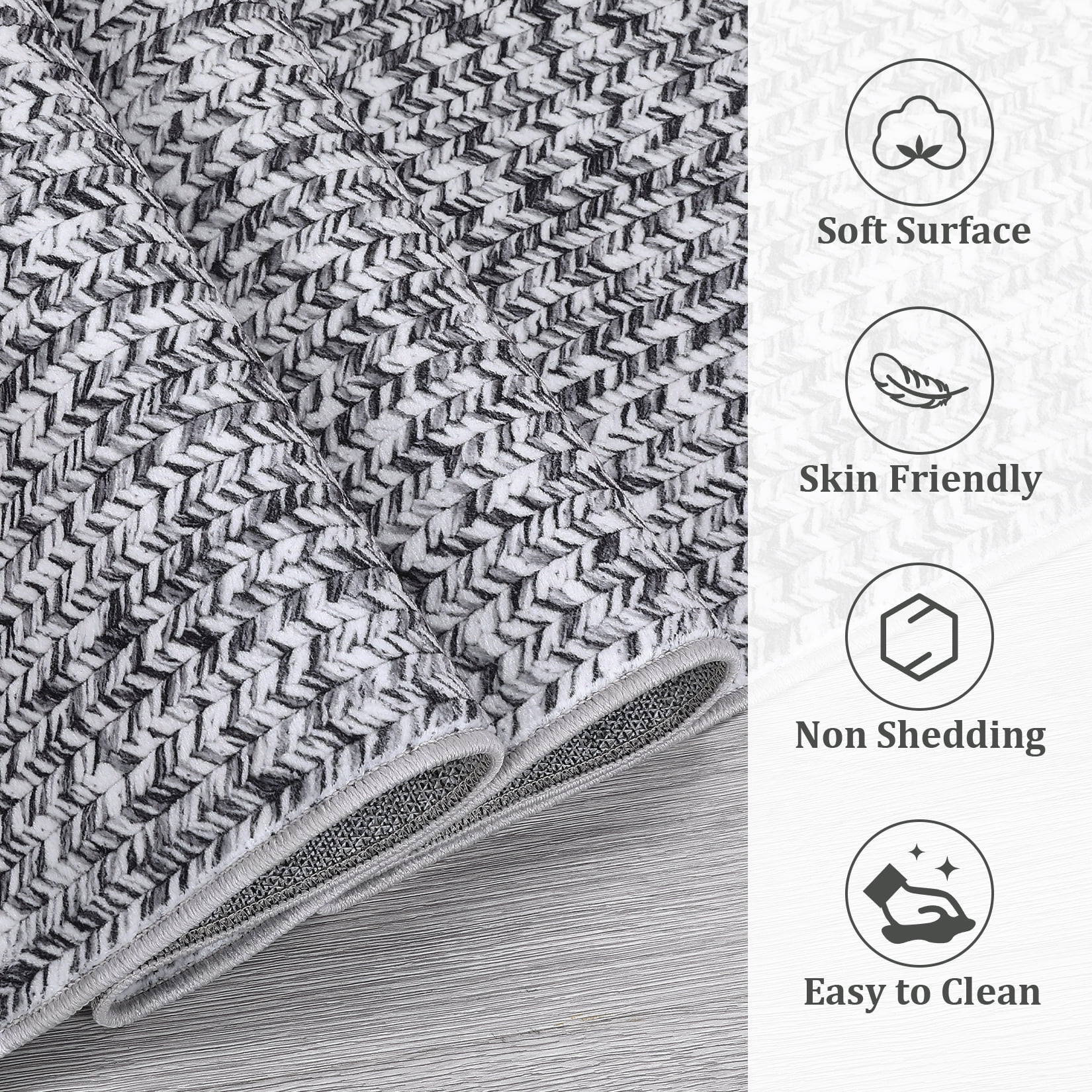 Haperlare Machine Washable Braided Rugs for Living Room Solid Woven Print Low Pile Soft Area Rugs Home Office Bathroom Rugs Grey Carpet,9'x12'