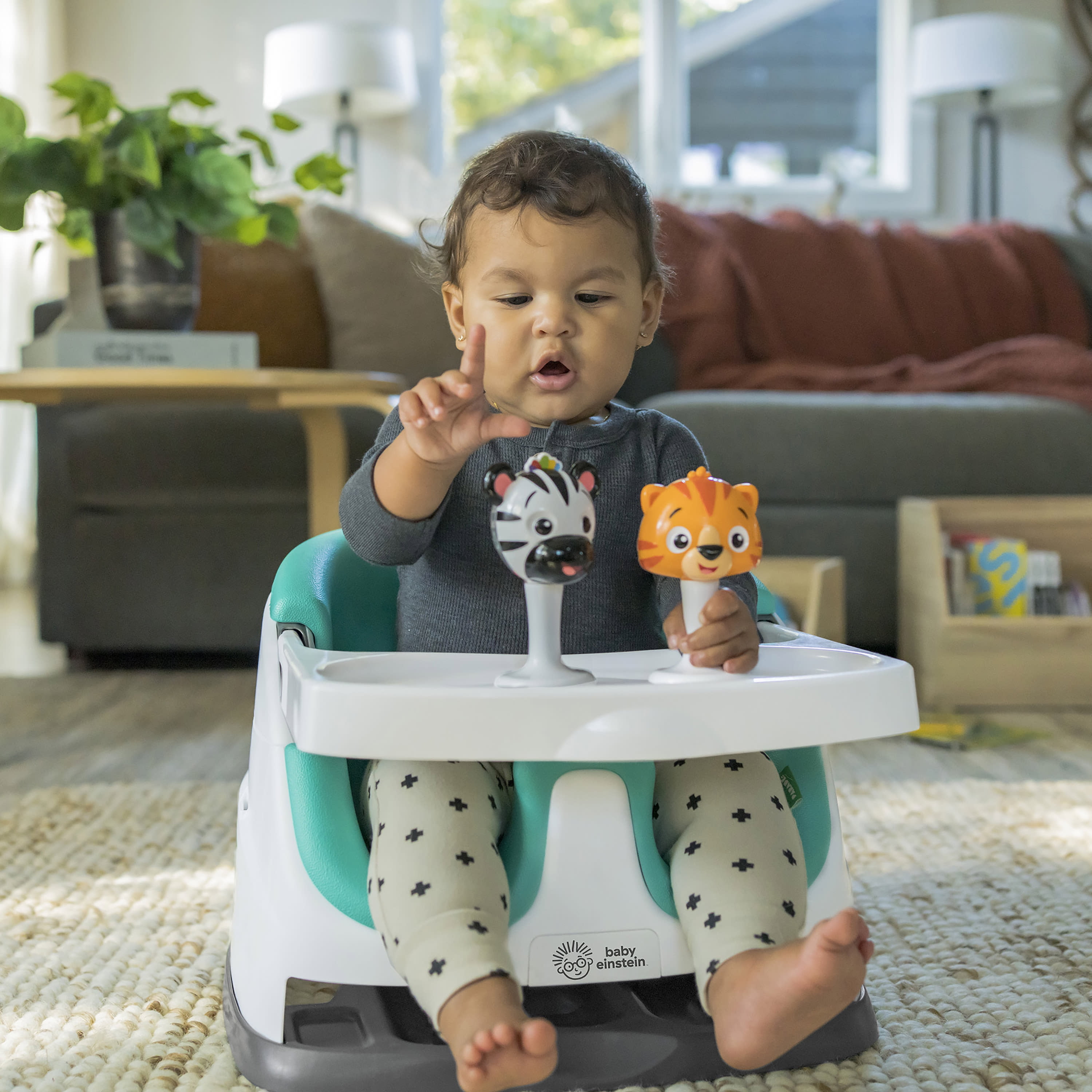 Baby Einstein Dine & Discover Multi-Use Booster Feeding & Floor Activity Seat with Self-Storing Tray