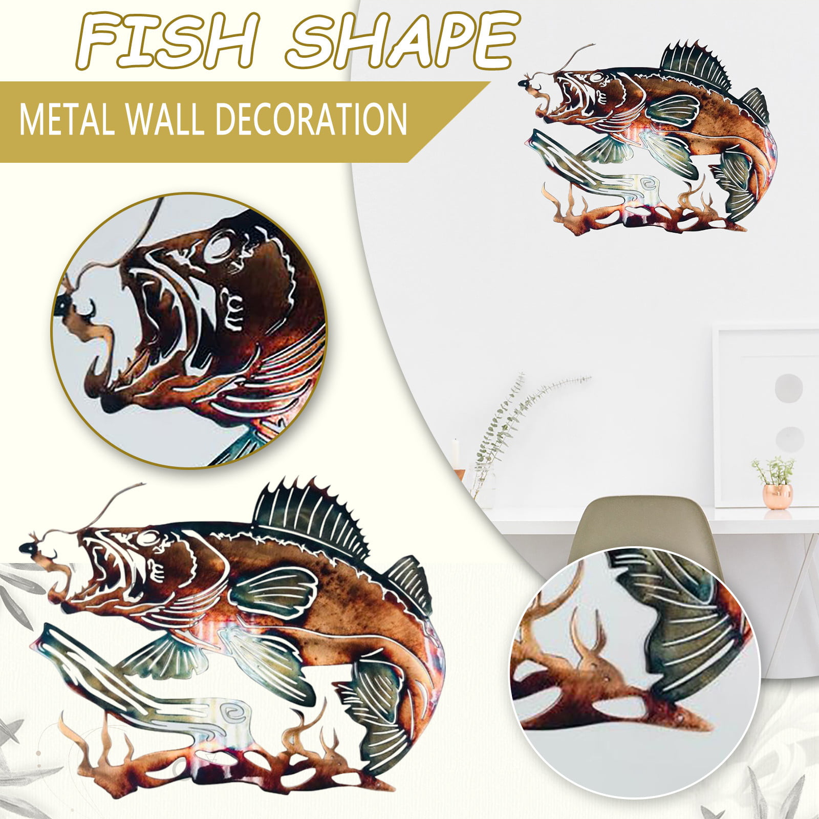 Set Of 4 Wall Decor Home Shabbydecor Coastal Ocean Sea Metal Fish Hanging Art Fo 