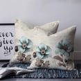thumbnail image 2 of 20x20 Pillow Covers Set of 2, Blue Green Floral Throw Pillow Covers Decorative Couch Cushion Case, Spring Summer Mallow Flowers Retro Microfiber Square Pillowcases for Bedroom Car Living Room, 2 of 7