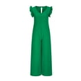 thumbnail image 3 of Women Jumpsuits & Playsuits Elegant V Neck Ruffle Sleeve Romper Loose Pleated Dungarees Wide Leg Graffic Bib Overalls Summer Baggy Sleeveless Playsuit Straight Pants, 3 of 5