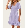 thumbnail image 5 of FreshPretty Womens V Neck Casual Vacation Dress Short Sleeve Smocked Swiss Dot Swing Ruffle Mini Beach Summer Dresses, 5 of 6