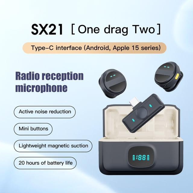 2.4G Wireless Lavalier Microphone 1 Transmitter 2 Mics with Charging Case, AI Smart Noise Cancellation Clip-on Mic for Phone Live Stream Audio Recording, Plug & Play for iPhone Android Vlog Interview