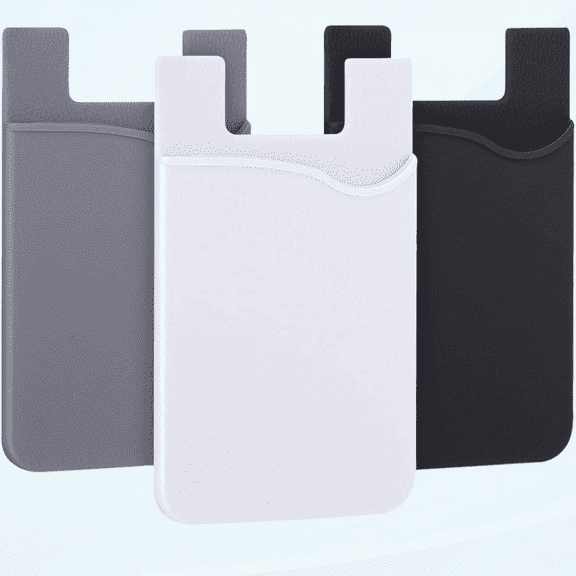Cell Phone Card Holder for Back of Phone Case. Silicone Stick On Pocket Wallet for iPhone, Android & Other Flat Surfaces, Great for Credit Cards, Business Card, Cash & ID Cards (Grey White Black)