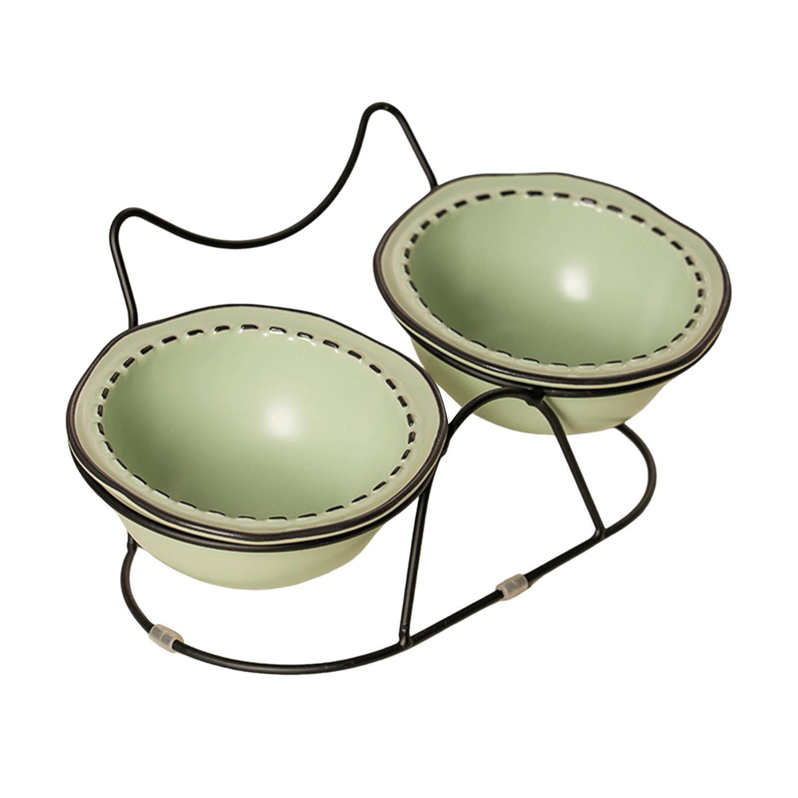 Bothyi Ceramic Pet Bowl Cat Dish Feeder AntiSlip Protect Pets Neck Raised Cat Bowl Cat Food and Water Bowl Set for Indoor Cats Puppy green