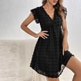 thumbnail image 6 of ClodeEU Women's Eyelet Embroidery A Line Dress ,Crew Neck Ruffle Trim Short Dresses Black ^,Womens Plus M, 6 of 6