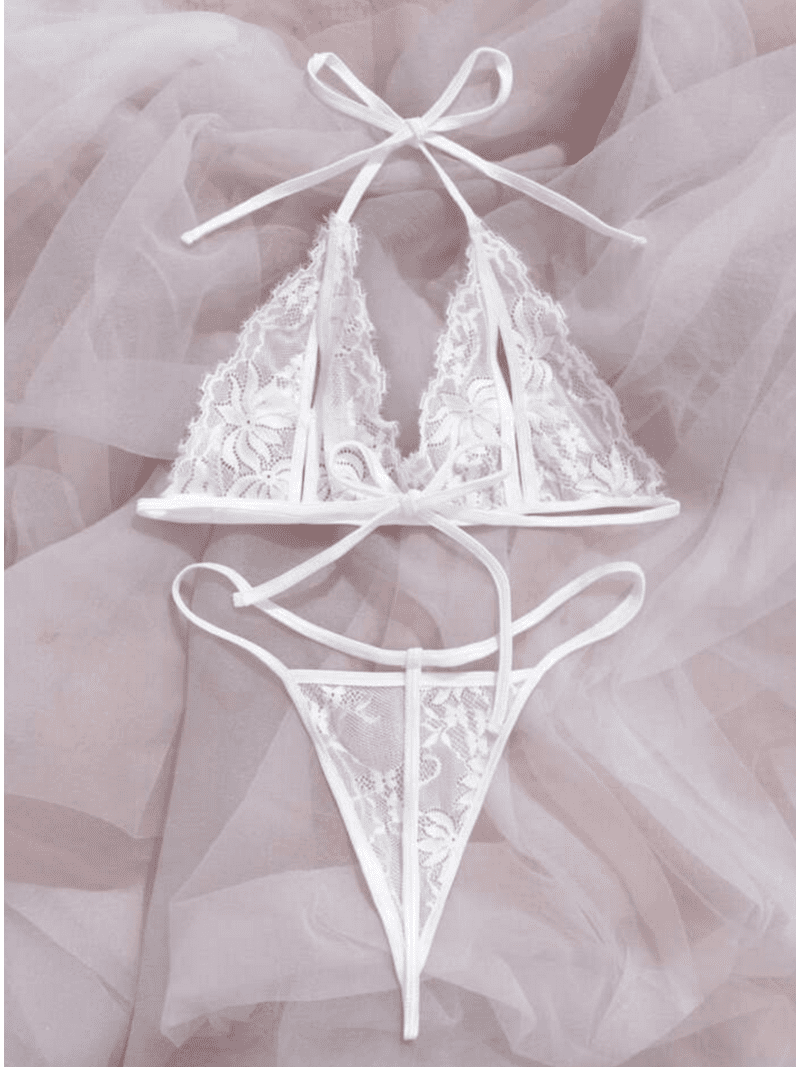 White Lingerie Set Mesh Lace - Walmart.com