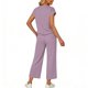thumbnail image 3 of Top y falda Conjunto de las mujeres de la moda de color sólido suelto de manga corta con cuello en V con pantalones cortados de pierna ancha Set de bolsillo Pantalones y Top Set para las mujeres, 3 of 6