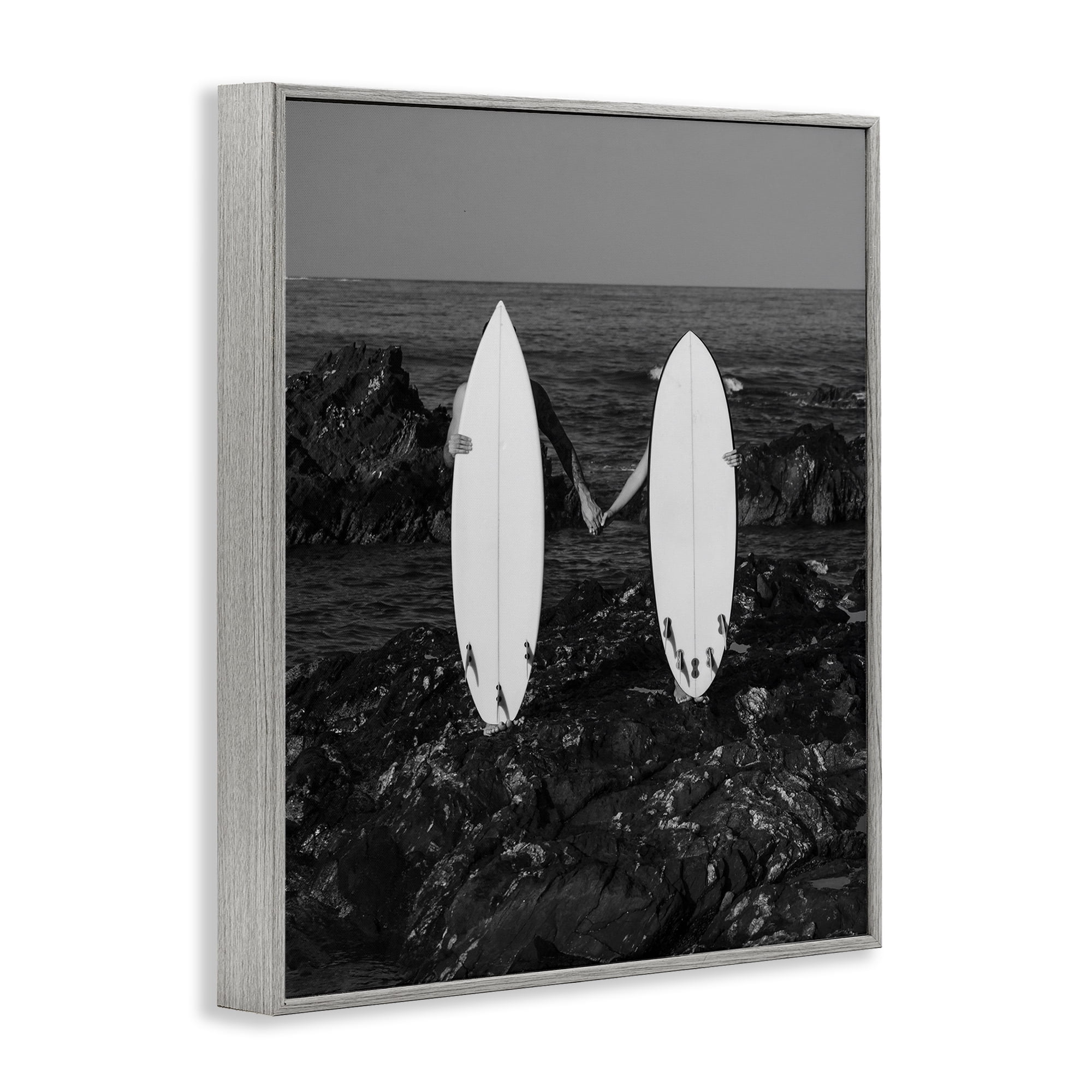 Stupell Industries Romantic Surfer Couple Sports Photography Gray Framed Art Print Wall Art, 16 x 20
