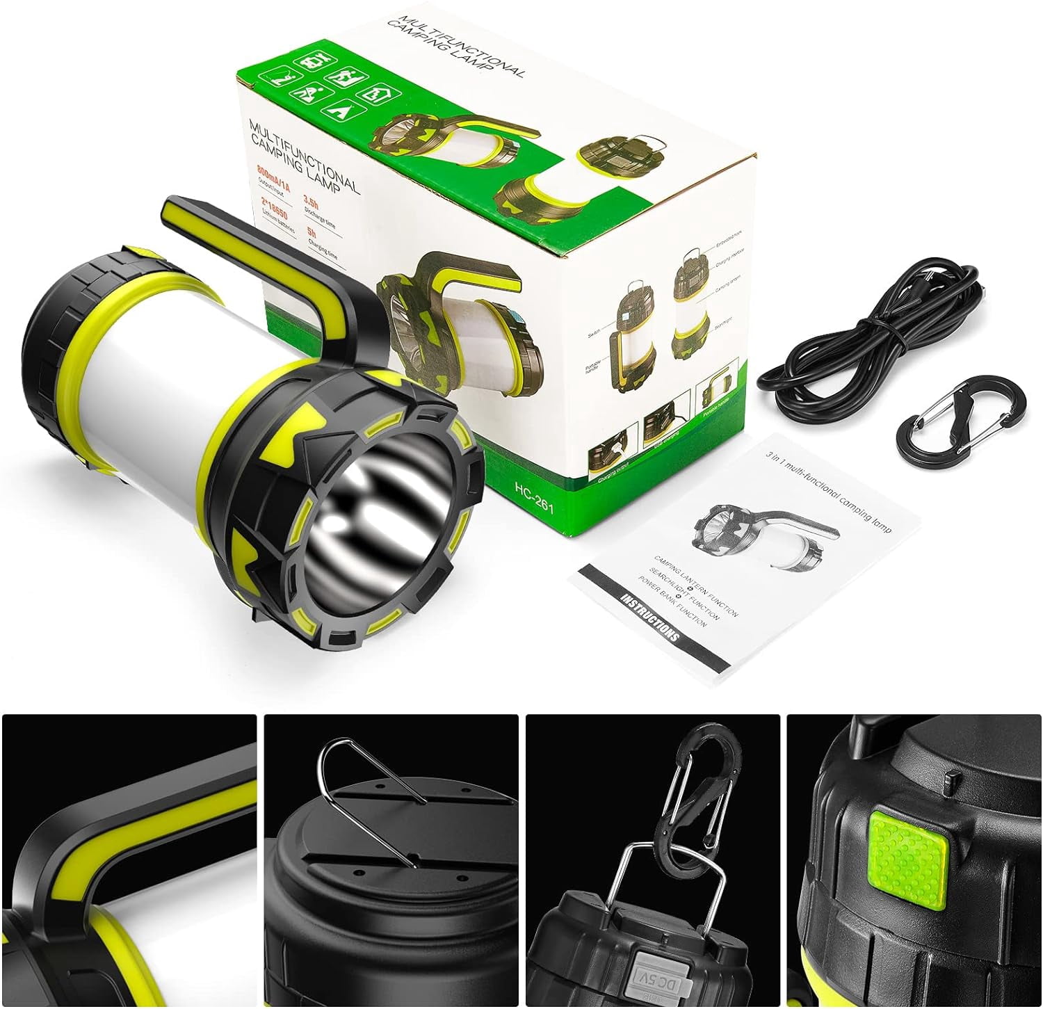 Rechargeable Flashlights Camping Lantern, 6 Modes LED Bright Flashlight 3000mAh Battery, IPX4 Waterproof, Emergency Flashlight Lantern for Outdoor, Hurricane, USB Cable Included-2 Pack