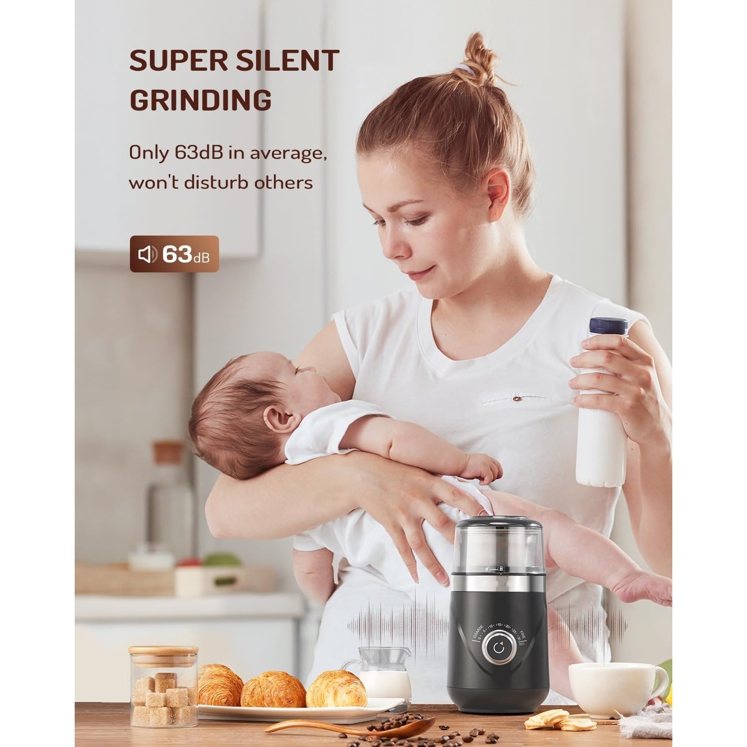 Adjustable Coffee Bean Grinder Electric, Herb/Spice, Espresso Grinder with 1 Removable Stainless Steel Bowl, Matte Black