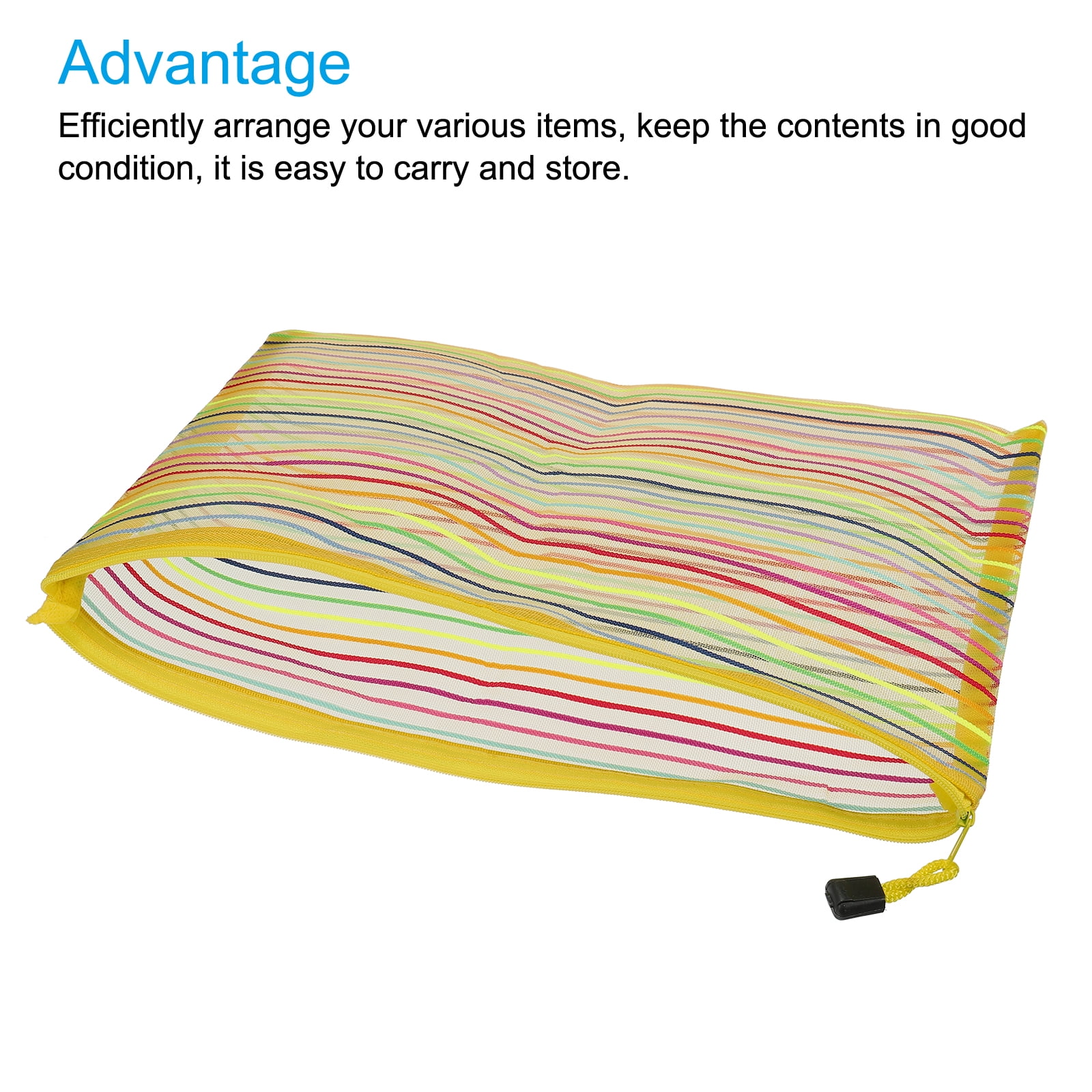 Unique Bargains Colorful Mesh Zipper Pouches Pencil Case Document File Bags Yellow