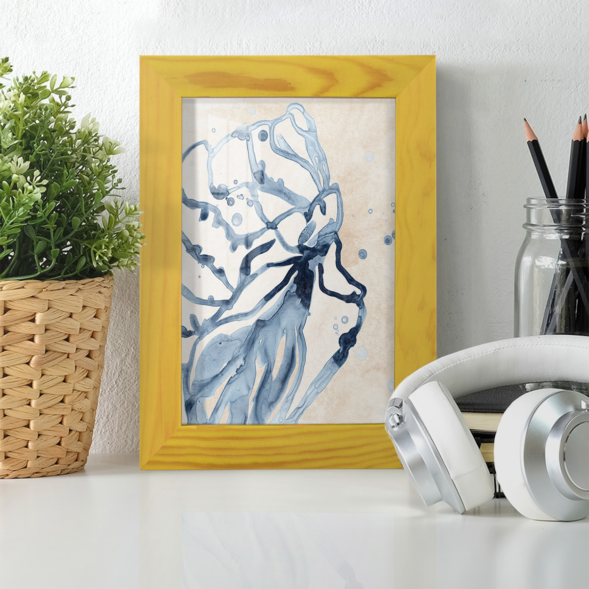Water Shells I - Framed Print w/glass - Sunflower Yellow