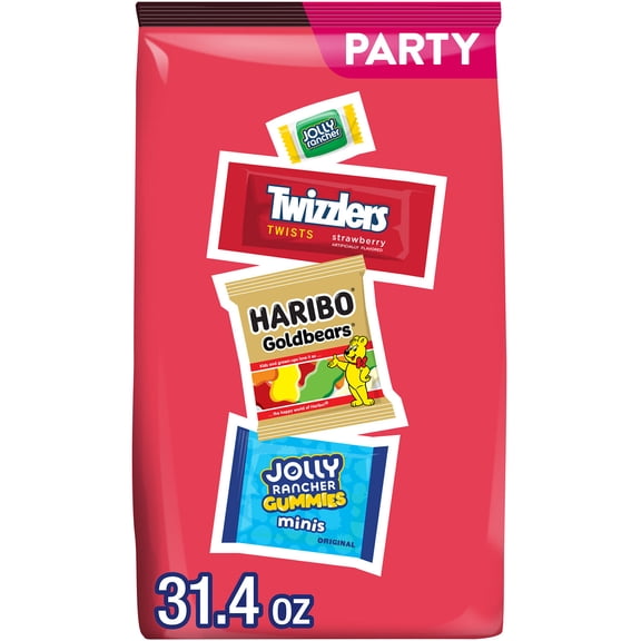 HARIBO, JOLLY RANCHER and TWIZZLERS Assorted Fruit Flavored Candy Party Pack, 31.4 oz