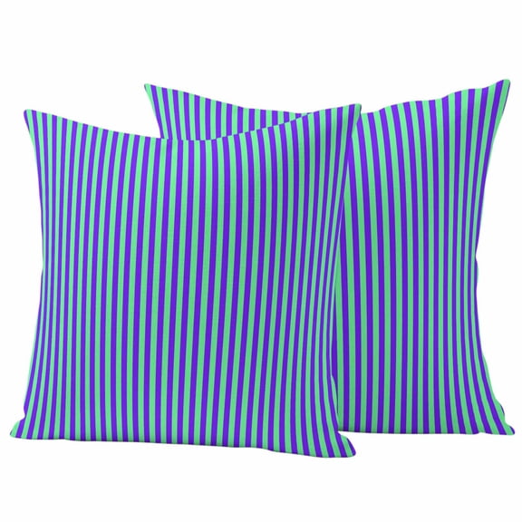 Violet Color Outdoor Waterproof Pillow Covers, Geometric Green Vertical Striped Modern Decorative Square Throw Pillowcase Sofa Cushion Sham for Patio/Couch/Chair, 16"x16" 2 Pack