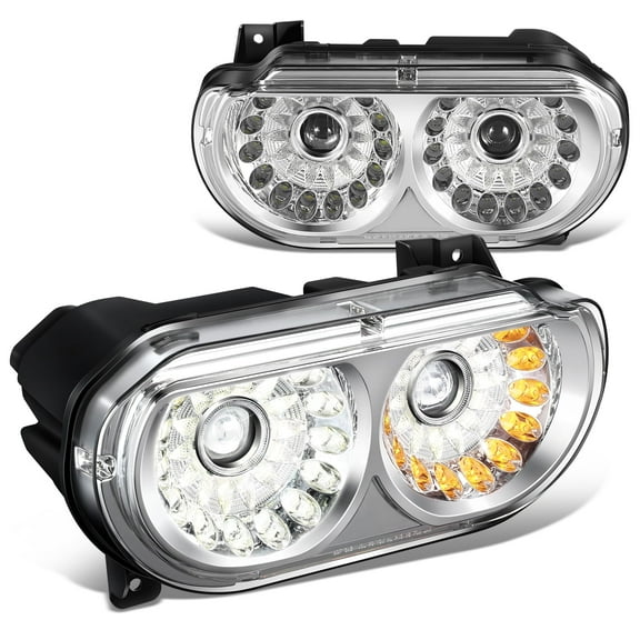 DNA Motoring LED DRL Turn Signal Projector Headlights for 08-14 Dodge Challenger, Chrome
