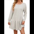 thumbnail image 3 of Vestido Tipo Sudadera de Larga para Mujer, de Otoño, con Cuello Redondo, de Punto Acanalado y Patchwork, Minivestidos Informales. Gris M, 3 of 7