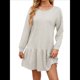 thumbnail image 3 of Vestido Tipo Sudadera de Larga para Mujer, de Otoño, con Cuello Redondo, de Punto Acanalado y Patchwork, Minivestidos Informales. Gris XL, 3 of 7