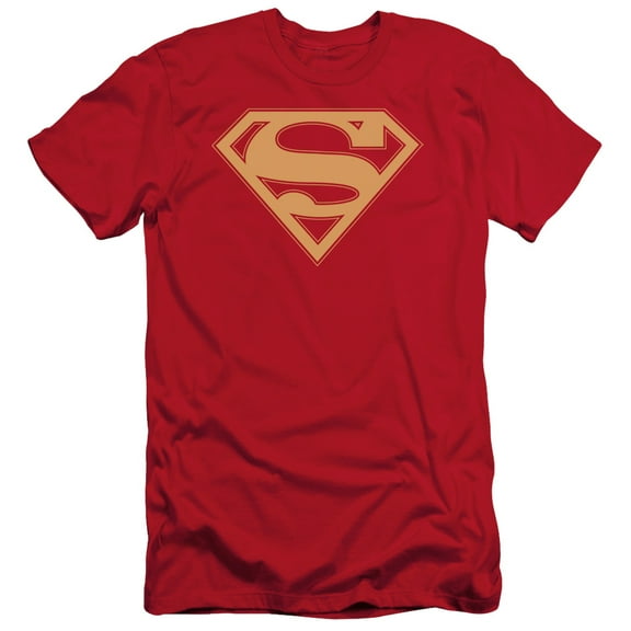 Superman Red & Gold Shield Adult 30/1 T-Shirt Red
