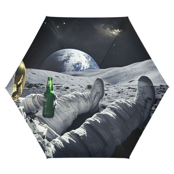 FORMRS Travel Umbrella Folding Auto Open Close Windproof Rain UV Protection, Astronaut with Beer