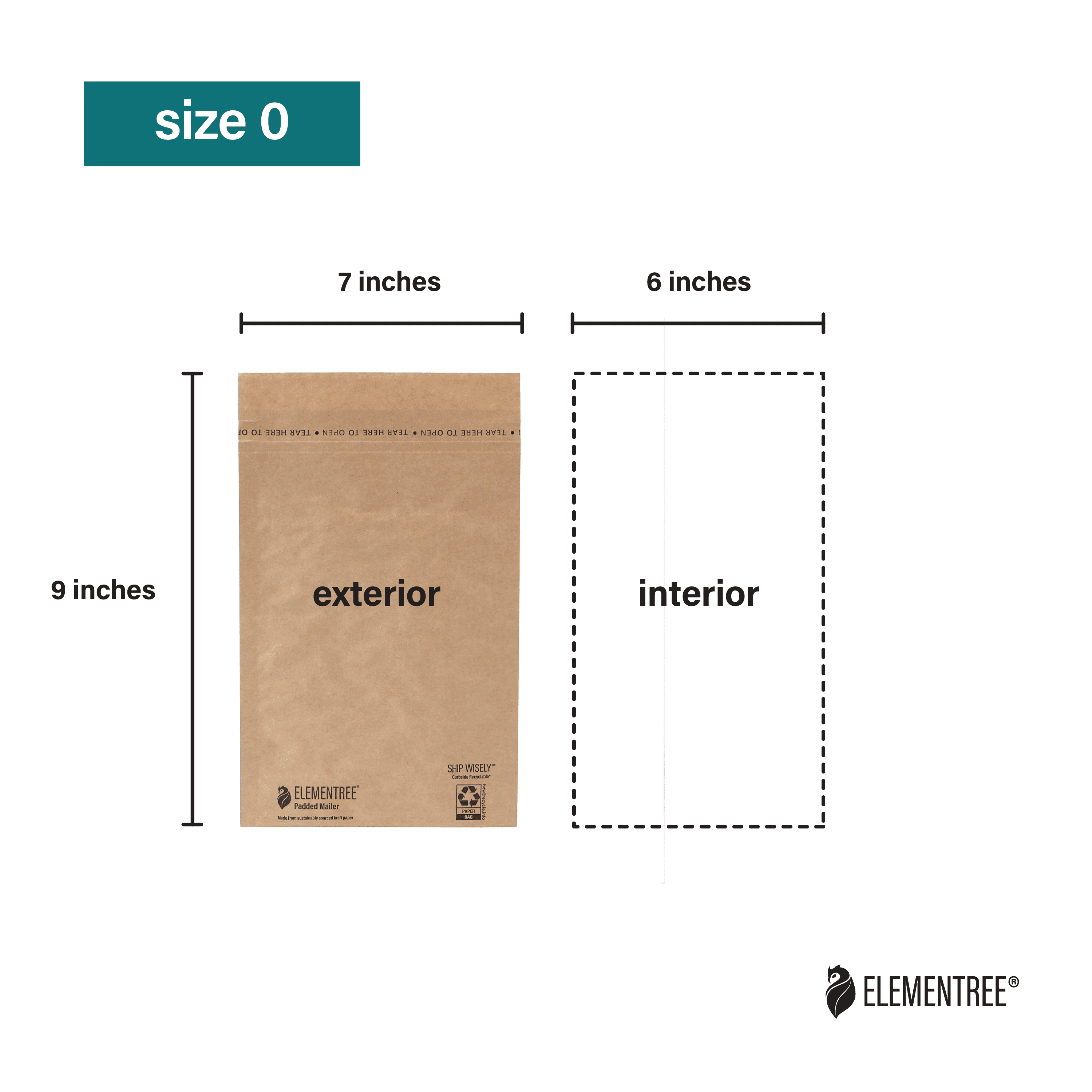 Elementree Sustainable Paper Padded Mailers, Size 0, 6" x 9", 250 Count