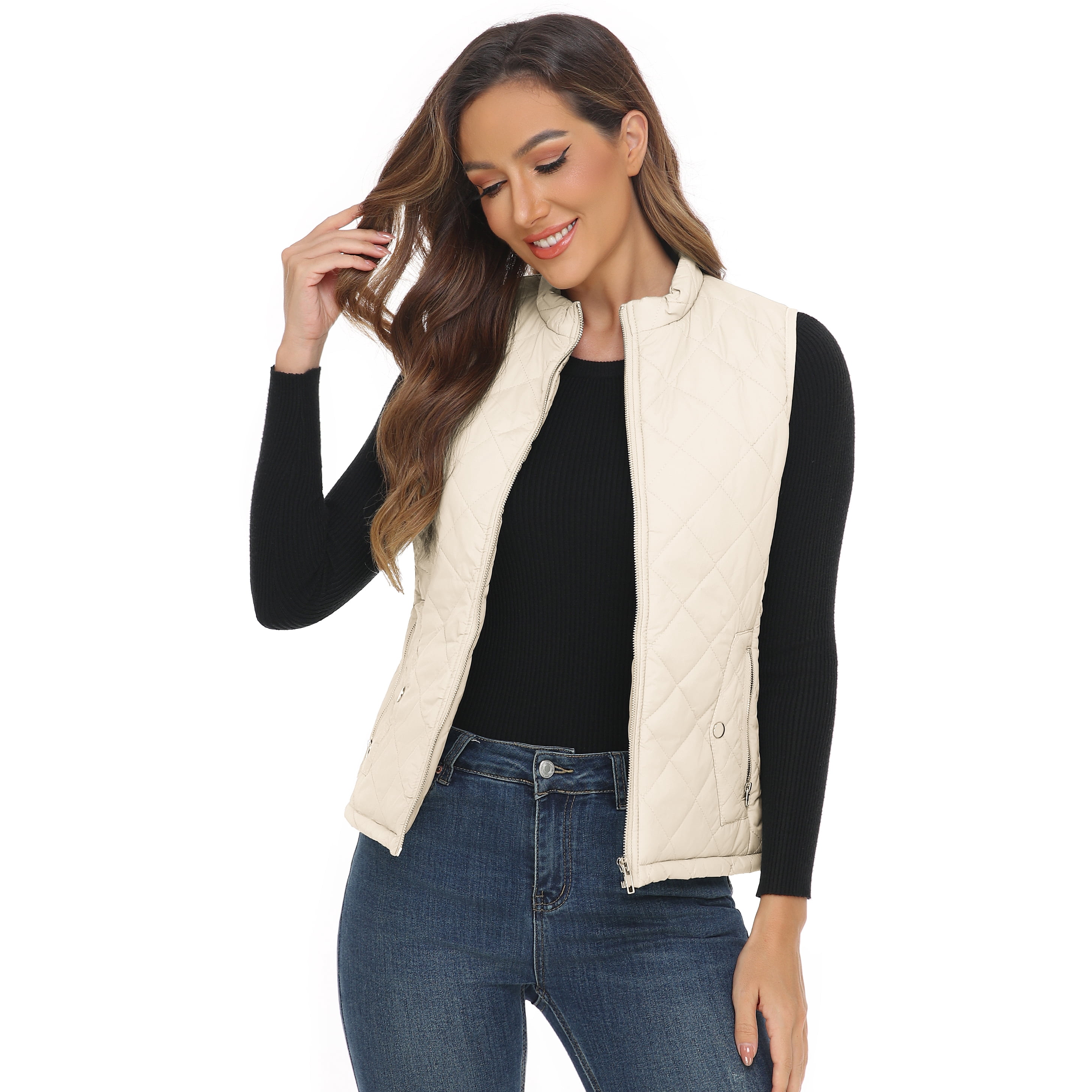 LK women's vest - Stand Collar Lightweight Padded Gilet for Women (White-M)