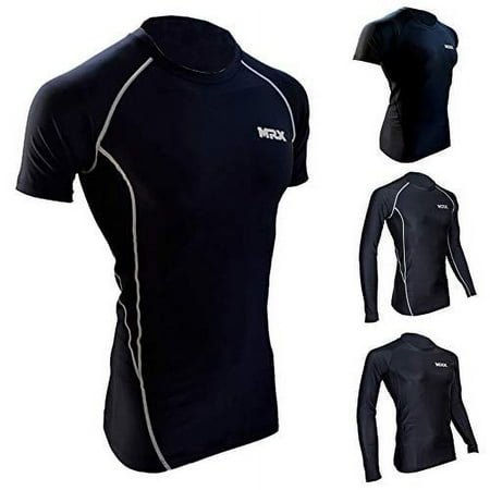 MRX Men’s Compression Shirts Athletic Gym training Workout Half Sleeve Black Grey S