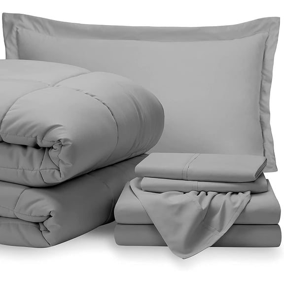 7 Piece-1Comforter,1Flat Sheet,1Fitted Sheet, 2Pillowcase & 2Pillowsham Comforter & Sheet Set 15" Deep Pocket, 800TC 100% Egyptian Cotton- Oversized King Size, Bedding Sets Include -Silver