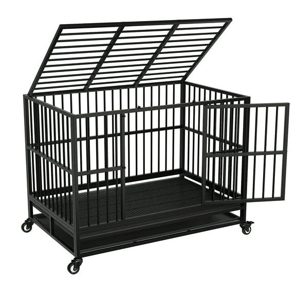 Walnest (48in) Large Dog Crate Rustproof Sturdy Black Dog House Dog Crate with Double Doors For Small and Medium Dogs