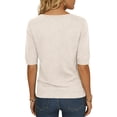 thumbnail image 4 of Garbnen Ribbed T Shirts for Women Knitted V Neck Half Sleeve Womens Tops Fitted Spring Stretch Basic Sweater Tunic Tops for Women Beige XXL, 4 of 5