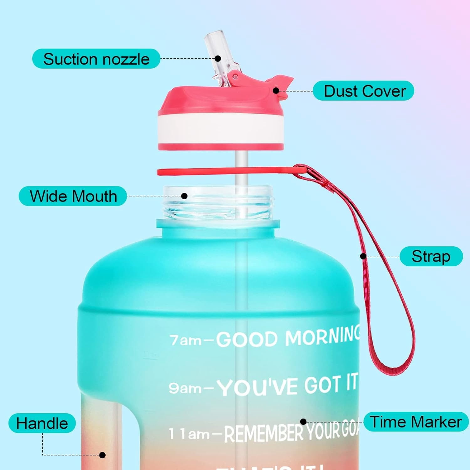 Motivational Gallon Water Bottle - with Straw & Time Marker  Large   Water Jug with Handle for Fitness Outdoor Enthusiasts Leak-Proof