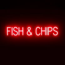 SpellBrite FISH & CHIPS LED Sign for Business. 37.8" x 6.3" Red FISH & CHIPS Sign Has Neon Sign Look With Energy Efficient LED Light Source. Visible from 500  Feet, 8 Animation Settings.