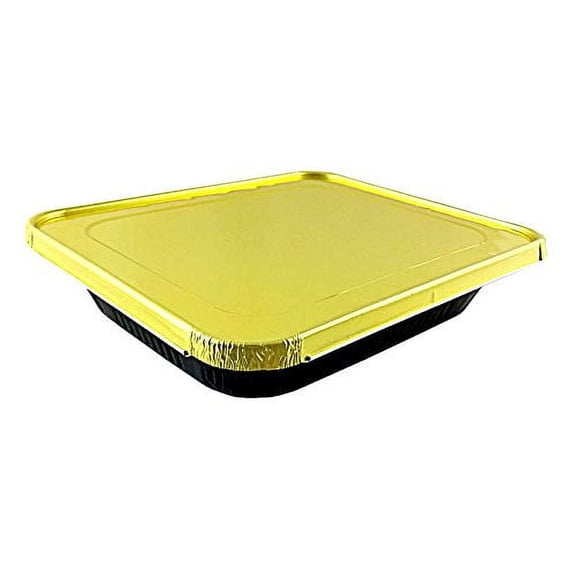 Handi-Foil 1/2 Half-Size Deep Premium Black & Gold Aluminum Steam Table Pan  Lid (pack of 50)