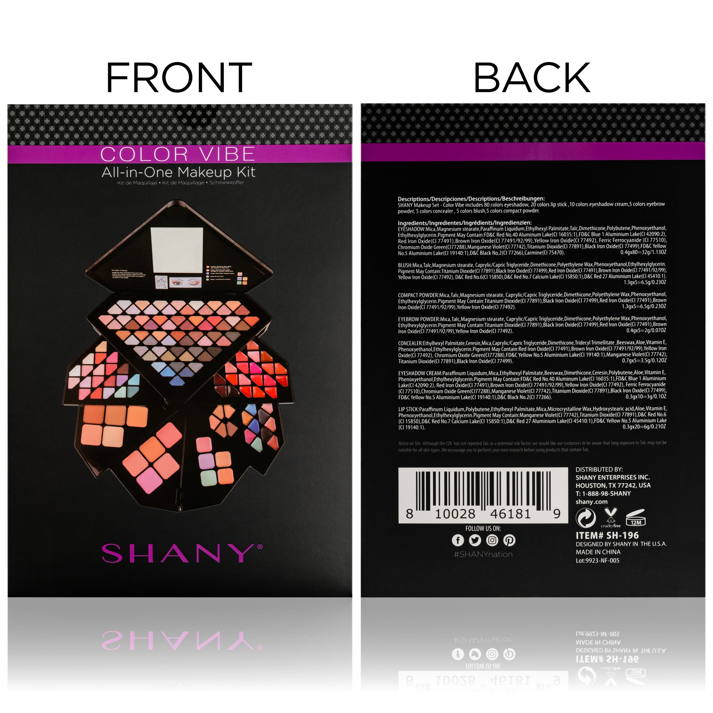 SHANY All in One Color Vibe Makeup Set - 80 Eyeshadows, 20 Lip Colors, 10 Eye Creams, 5 Eye brow makeup, 5 Concealers color corrector, 5 Blushes, 5 face powders and Makeup Mirror.