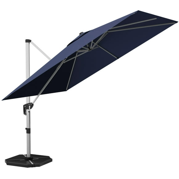 Gymax 10Ft Square Offset Hanging Patio Umbrella w/ Base 360 Degree Tilt Navy Blue