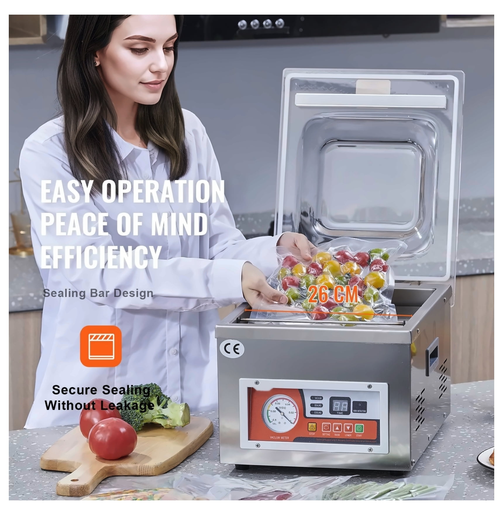 Chamber Vacuum Sealer, DZ-260A 6.5 m³/h 110V Commercial Grade, for Food Preservation, Meat, Fruits, Kitchen Packaging Machine