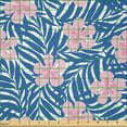 thumbnail image 2 of Ambesonne Hawiian Fabric by the Yard Microfiber, Classic Hibiscus and Palms, 5 Yards, Pale Rose and Violet Blue, 2 of 2