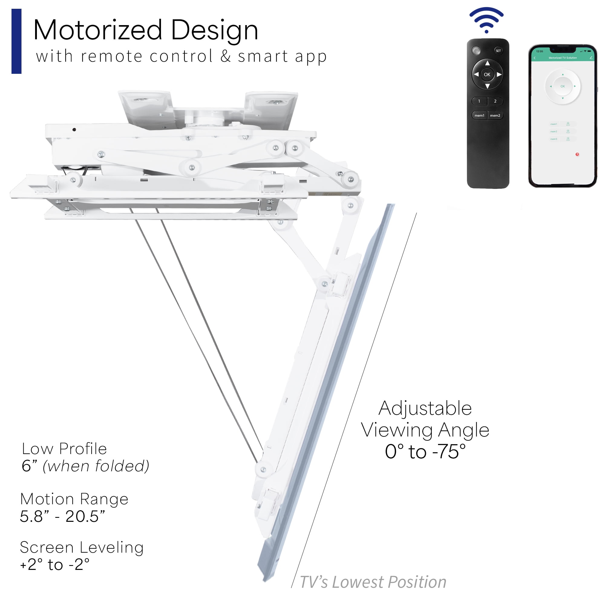 VIVO White Electric Swivel Flip Down Ceiling TV Mount for 32" to 70" Screen