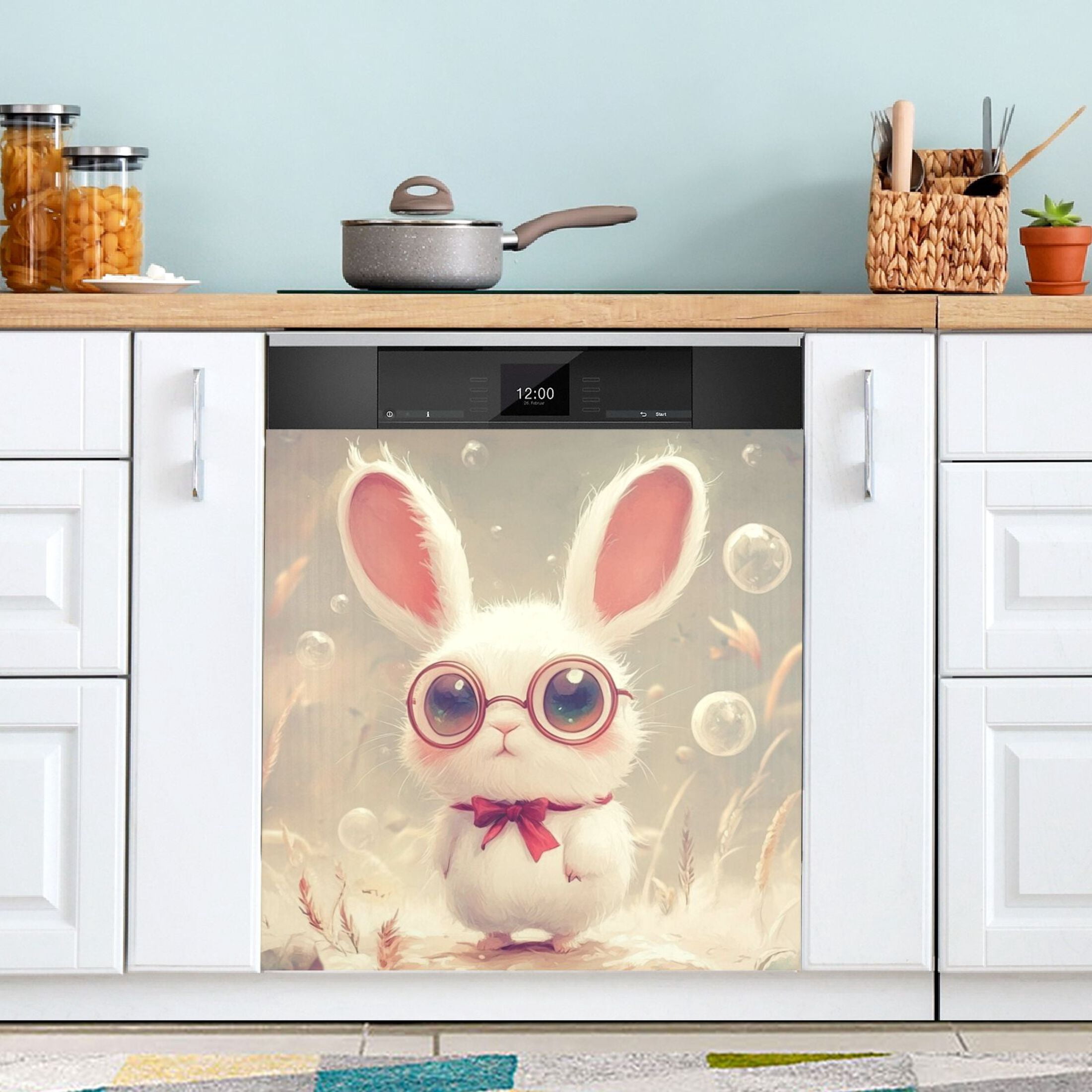 Dishwasher Magnetic Sticker 23x26 Inch Refrigerator Magnetic Sticker Washing Machine Magnetic Sticker Kitchen Panel Magnetic Sticker Home Decor Cartoon Rabbit with Glasses