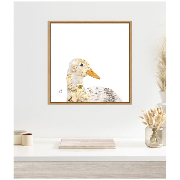 Kate and Laurel Framed Canvas Wall Art Print Duck No. 2 by Madeline Jeppesen, 22 x 22 Sylvie Natural Frame, Whimsical, Animal Art for Wall Decor