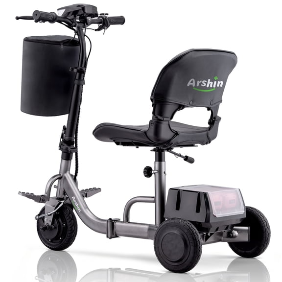 QEASET Foldable 3-Wheel Electric Mobility Scooter for Adults – Lightweight 50 lbs, 300 lb Capacity, Dual Battery, Travel-Ready, Grey
