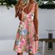 thumbnail image 4 of Mini vestido casual sin mangas con cuello en V y estampado de flores de verano para mujer Fridja  hj251, 4 of 6