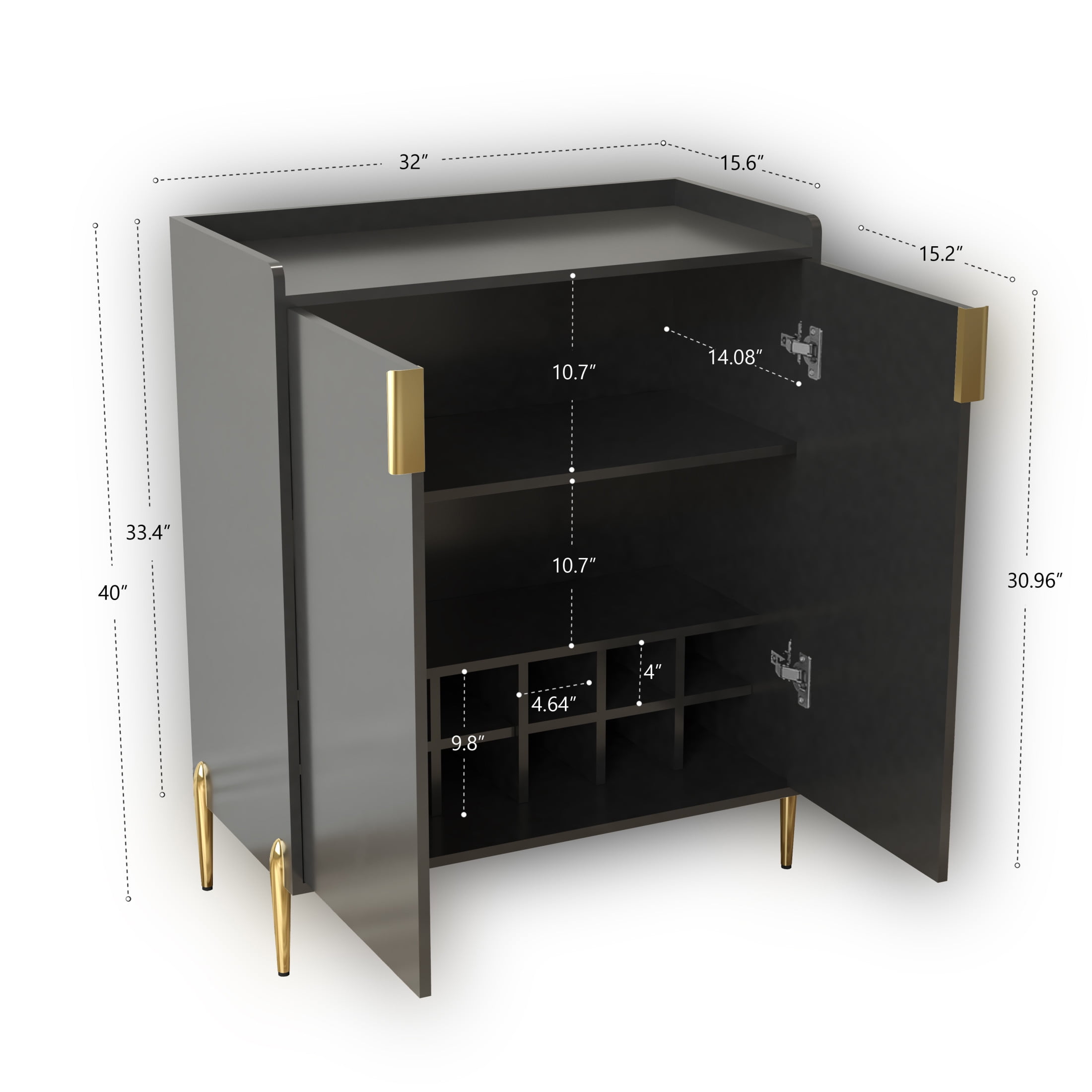 Noble House Solhill 31.5" 2-Door Wine Bar Cabinet, Wooden Wine Rack Liquor Cabinet, Adjustable Shelves, Kitchen, Black