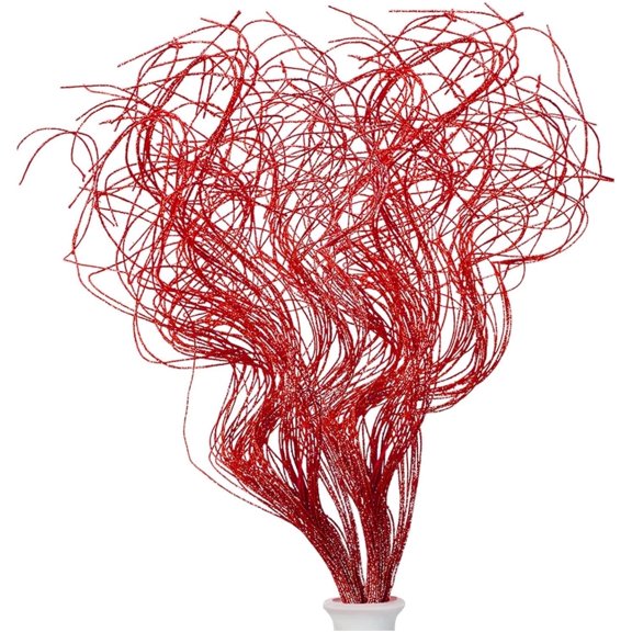 Glitter Curly Ting Ting Branches Vase Filler Christmas Sparkle Branches Artificial Sticks Twigs for Xmas Tree Wedding Holiday DIY Crafts Home Decoration 26 inch 30 Stems Red