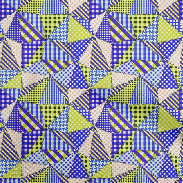oneOone Polyester Lycra Royal Blue Fabric Check Patchwork Dress Material Fabric Print Fabric By The Yard 56 Inch Wide