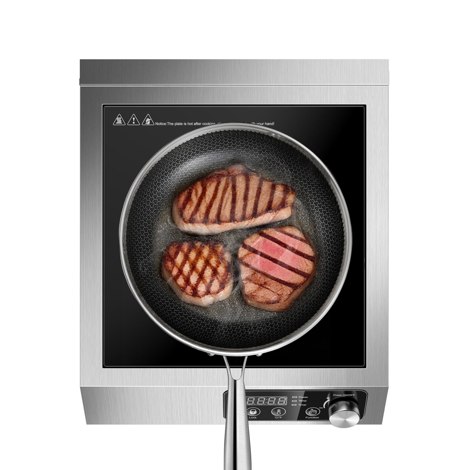 Zomagas 1800W Commercial Induction Cooktop – Portable, ETL-Certified, 10 Temp/Power Levels (140°F-460°F), Stainless Steel, Knob Control, Child Lock – For Restaurant, Home & Outdoor Use‌