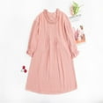thumbnail image 4 of Girls Linen Long Sleeve Dresses Size 2-7 Toddlers Kids Cute Long Lantern-Sleeve Ruffle Crewneck Solid Color Pleated Pullover Babydoll Dress, 4 of 7