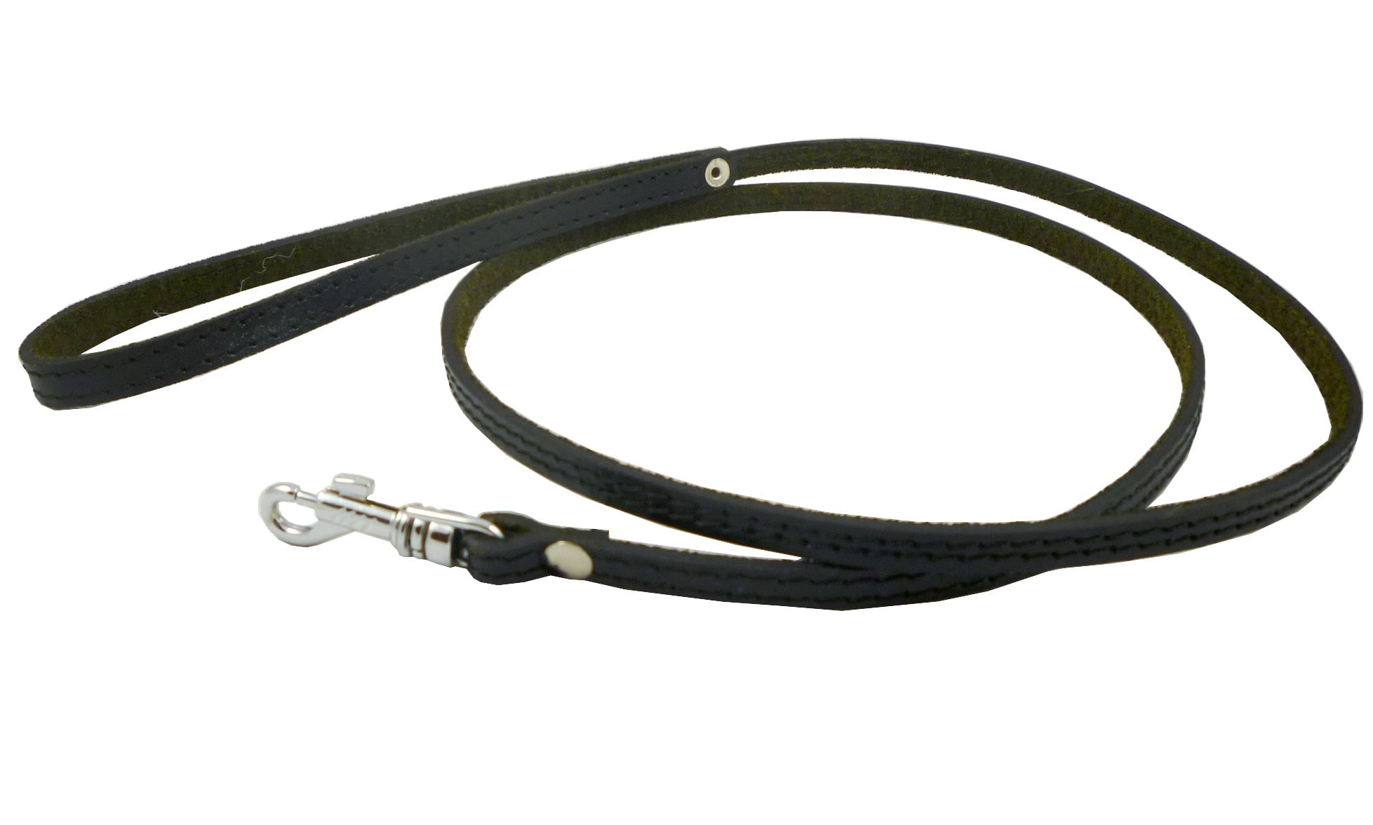 4' Genuine Leather Classic Dog Leash Black 3/8" Wide For Small Breeds