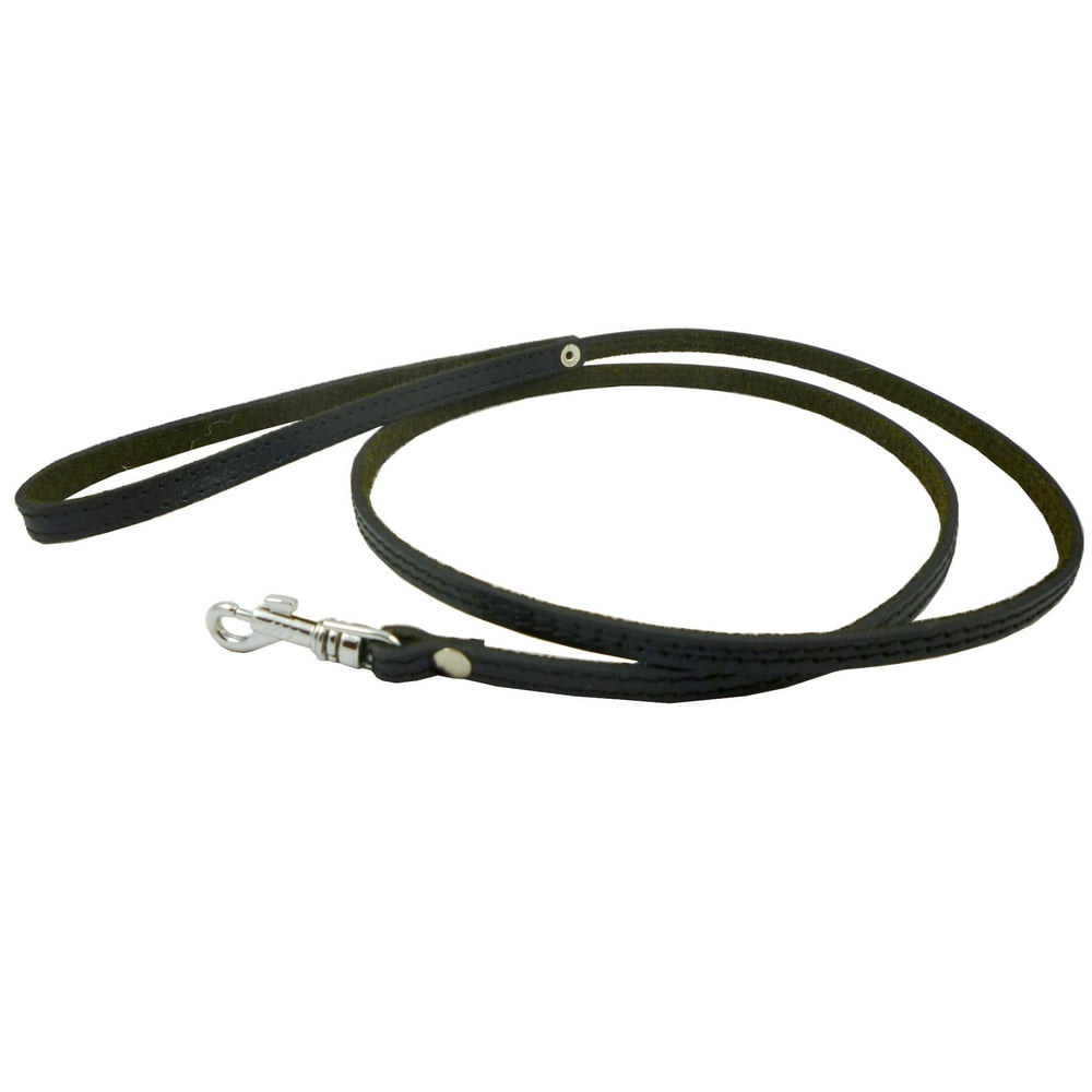 4' Genuine Leather Classic Dog Leash Black 3/8" Wide For Small Breeds and Puppies